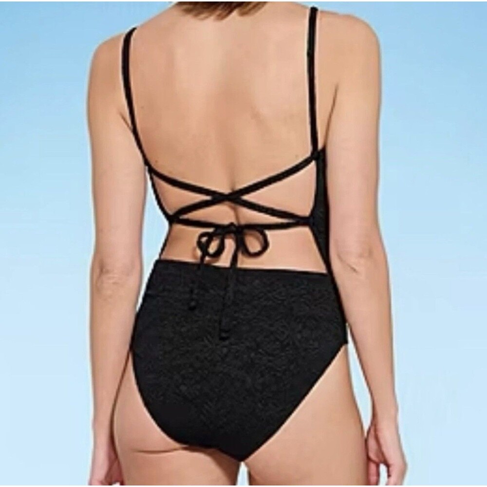 Decree Womens Size XXL Bathing Suit Swim Cruisewear Black One Piece Tie Back NWT